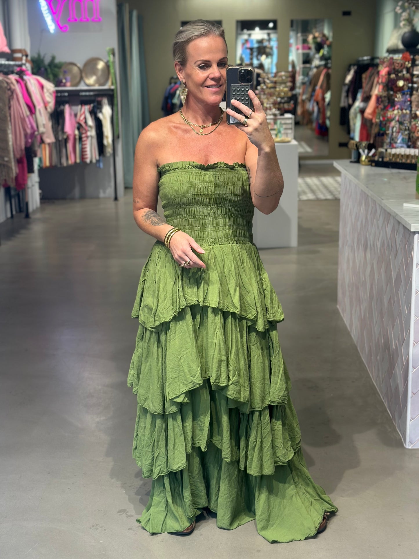 Strapless Dress moss groen