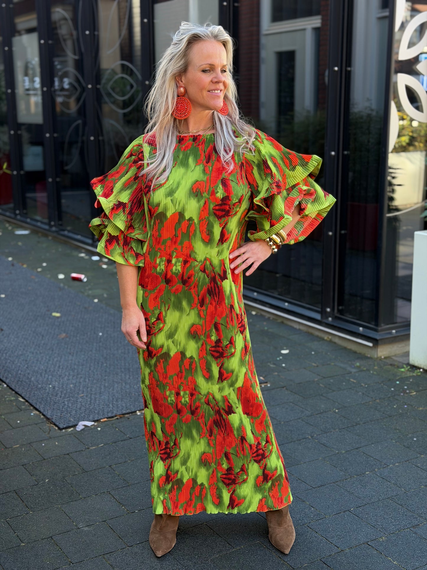 Plissé jurk flower bomb groen