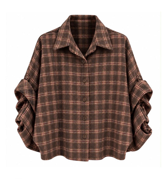 Flanel ruit blouse Dion bruin