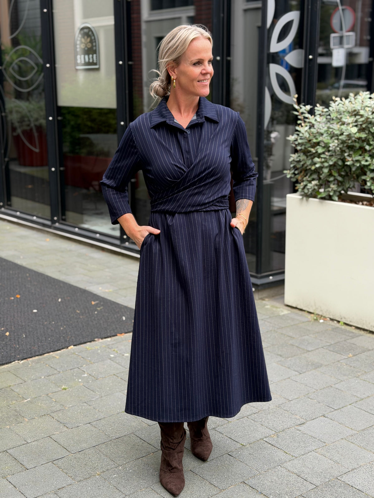 Wikkel jurk Stripe navy