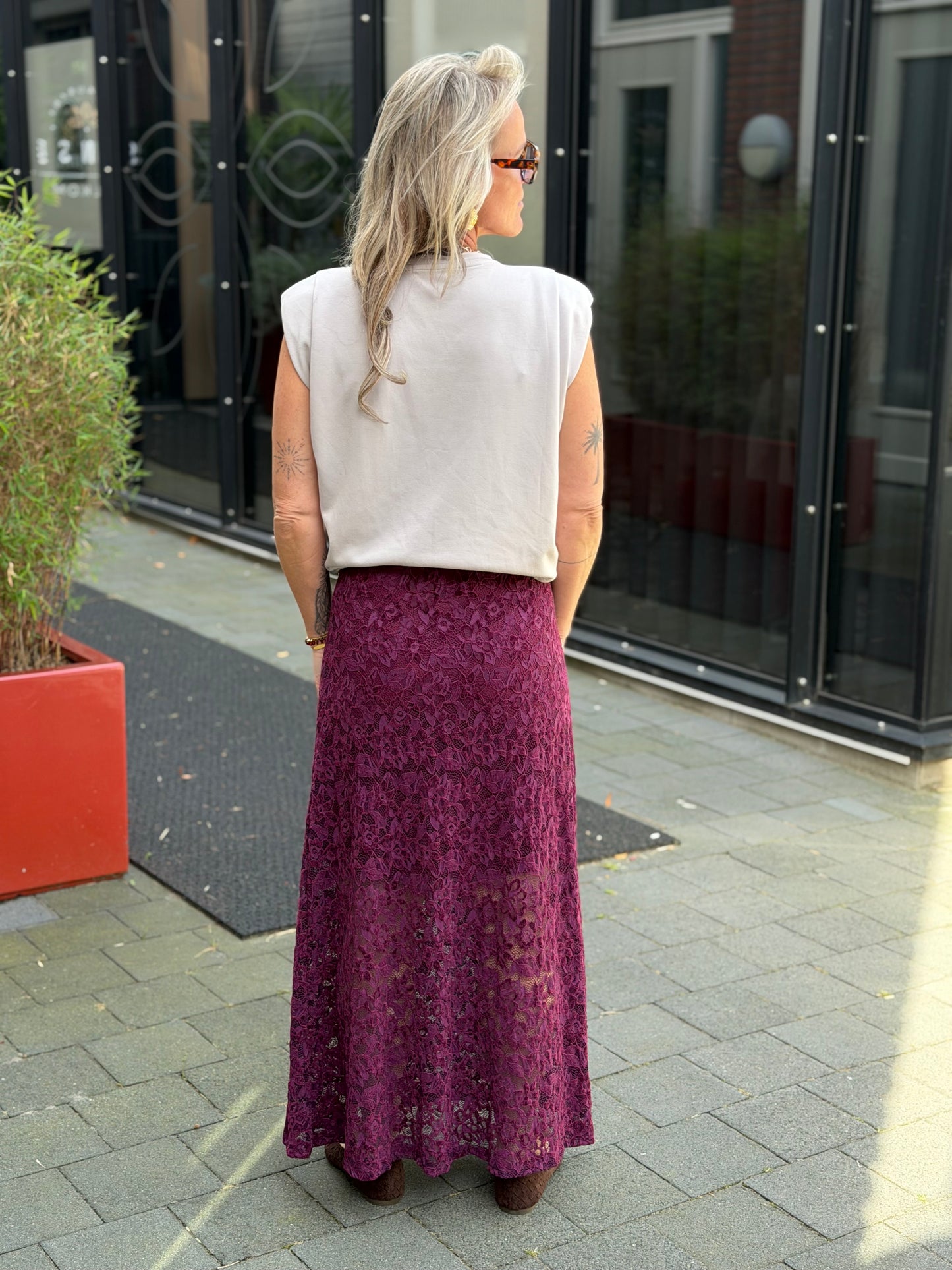 Kanten rok aubergine