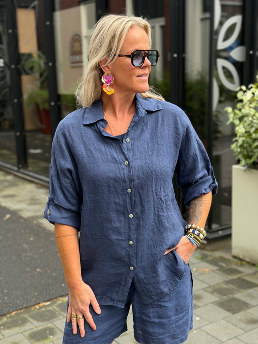 Linnen blouse kimmie donker blauw
