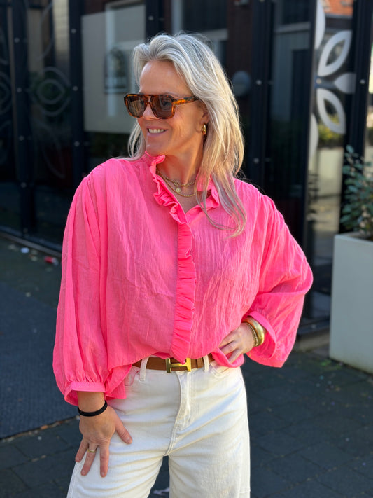 Oversized blouse neon koraal