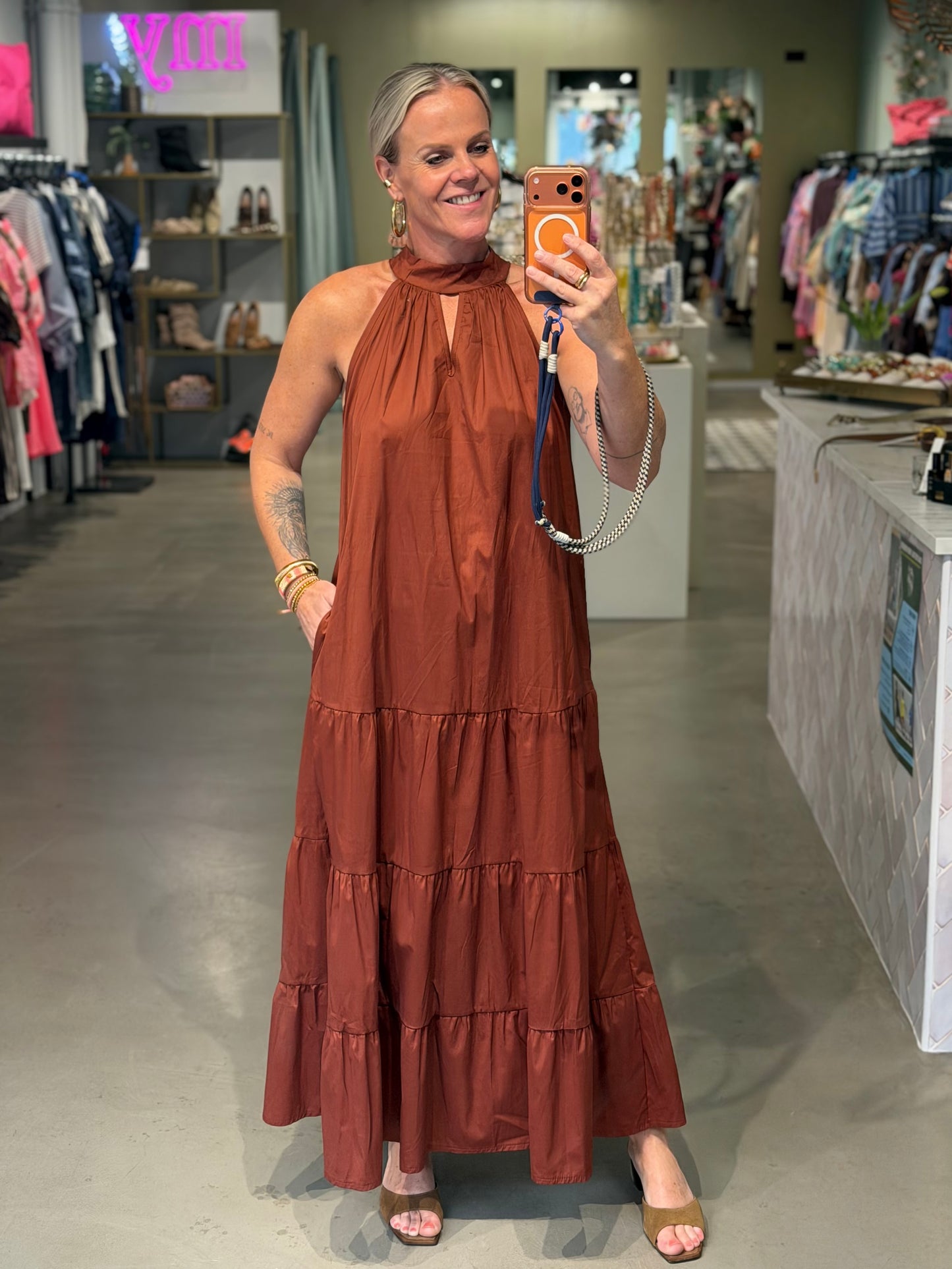 Cotton Halter Dress brown