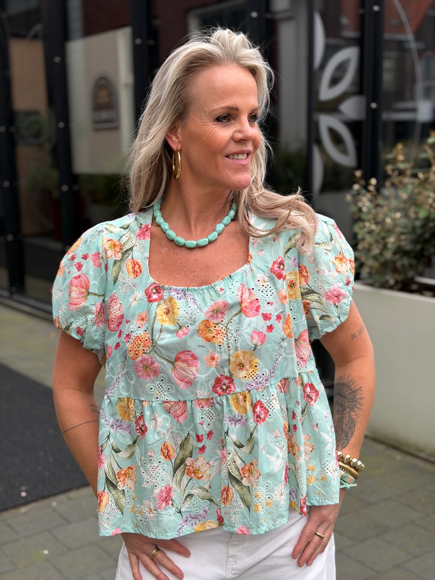 Broderie top Yuna aqua