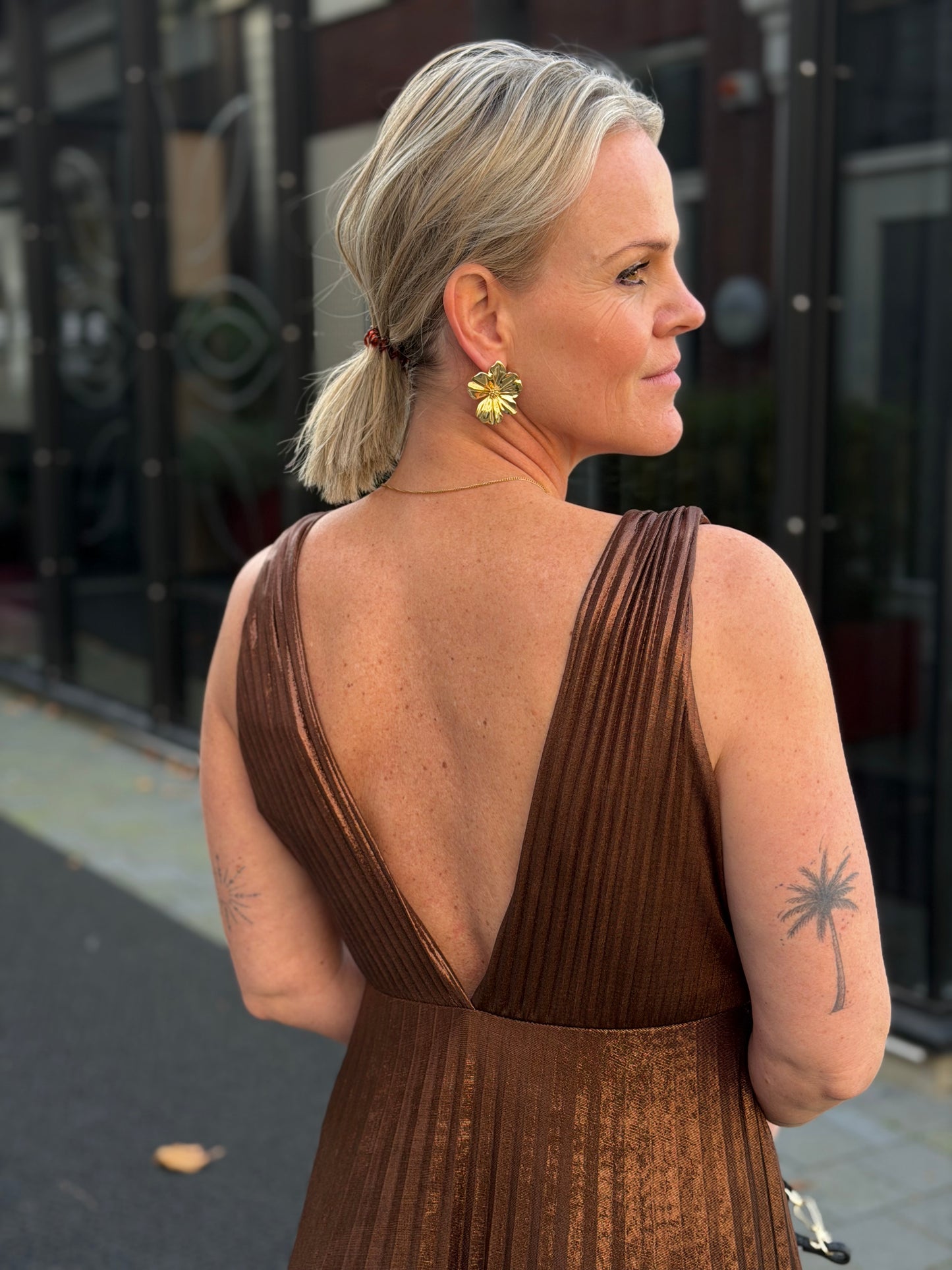 Glam plissé dress bruin