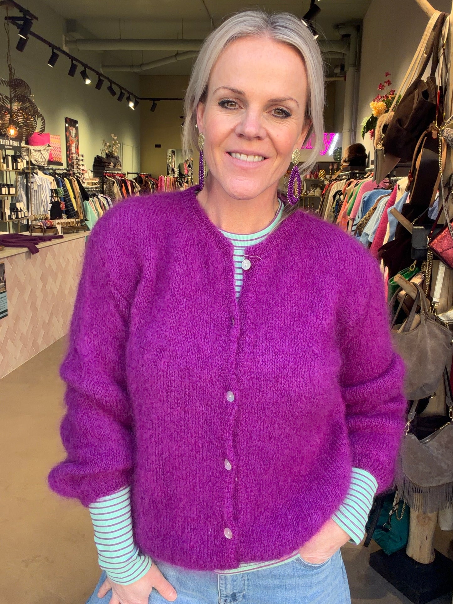 Mohair cardigan purple