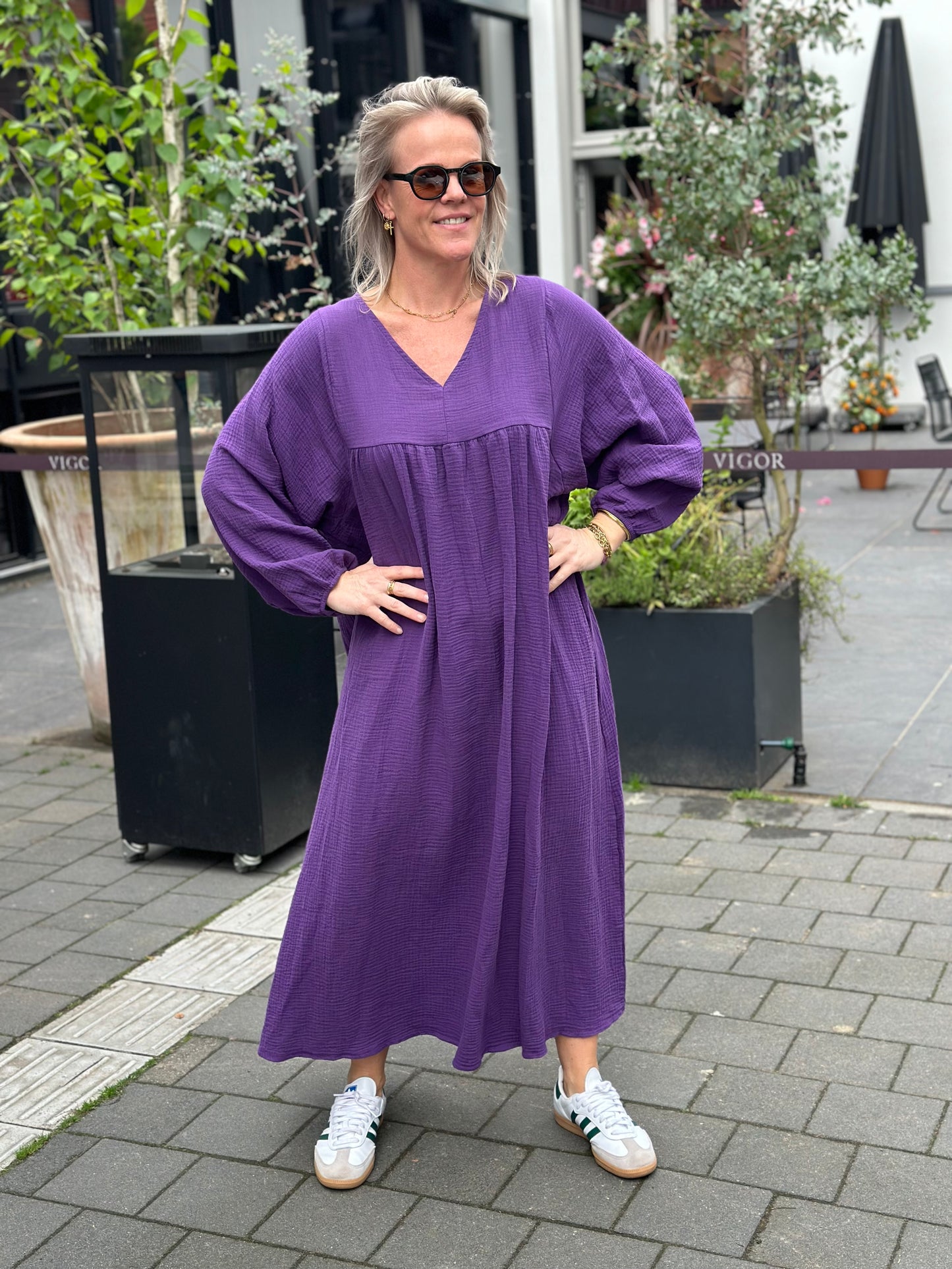 oversized Wafel jurk Eva Paars