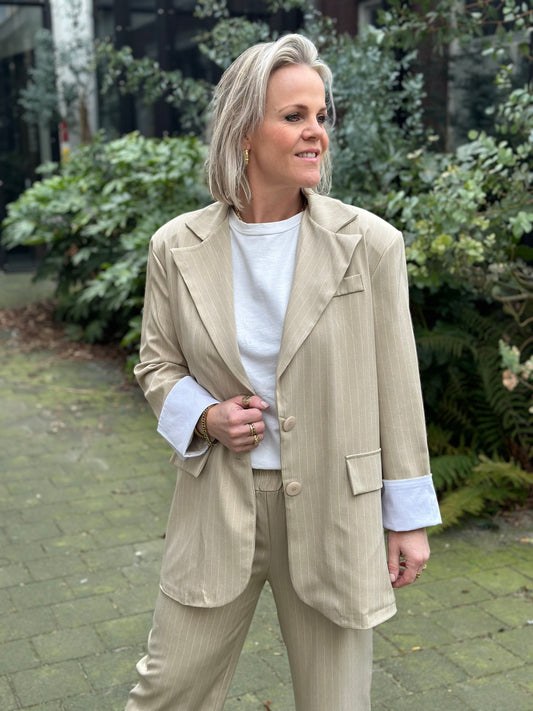 Blazer Eli beige krijtstreep