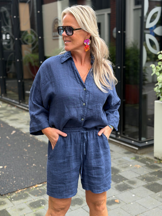 Linnen short donker blauw