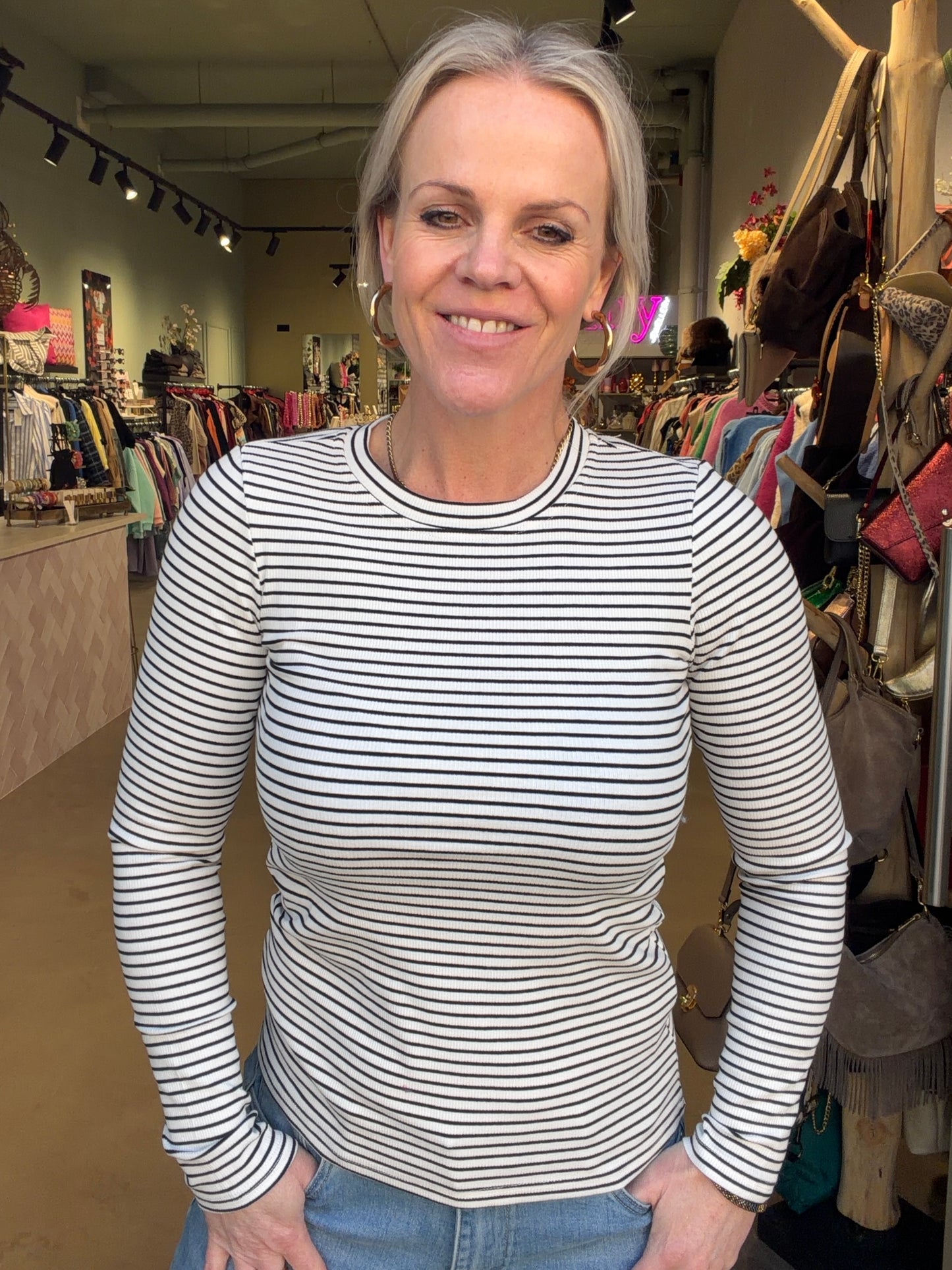 Longsleeve stripe wit-zwart