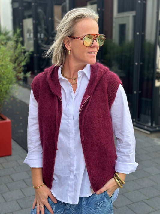 Mohair mix hoodie vest Bordeaux
