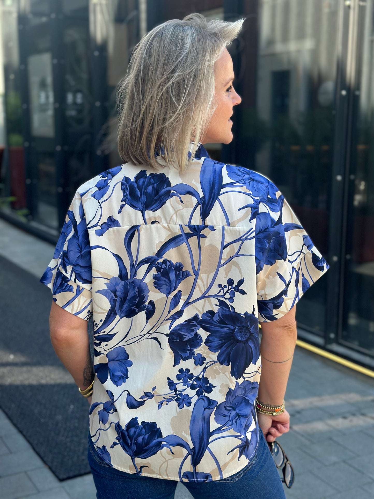 Flower blouse kobalt