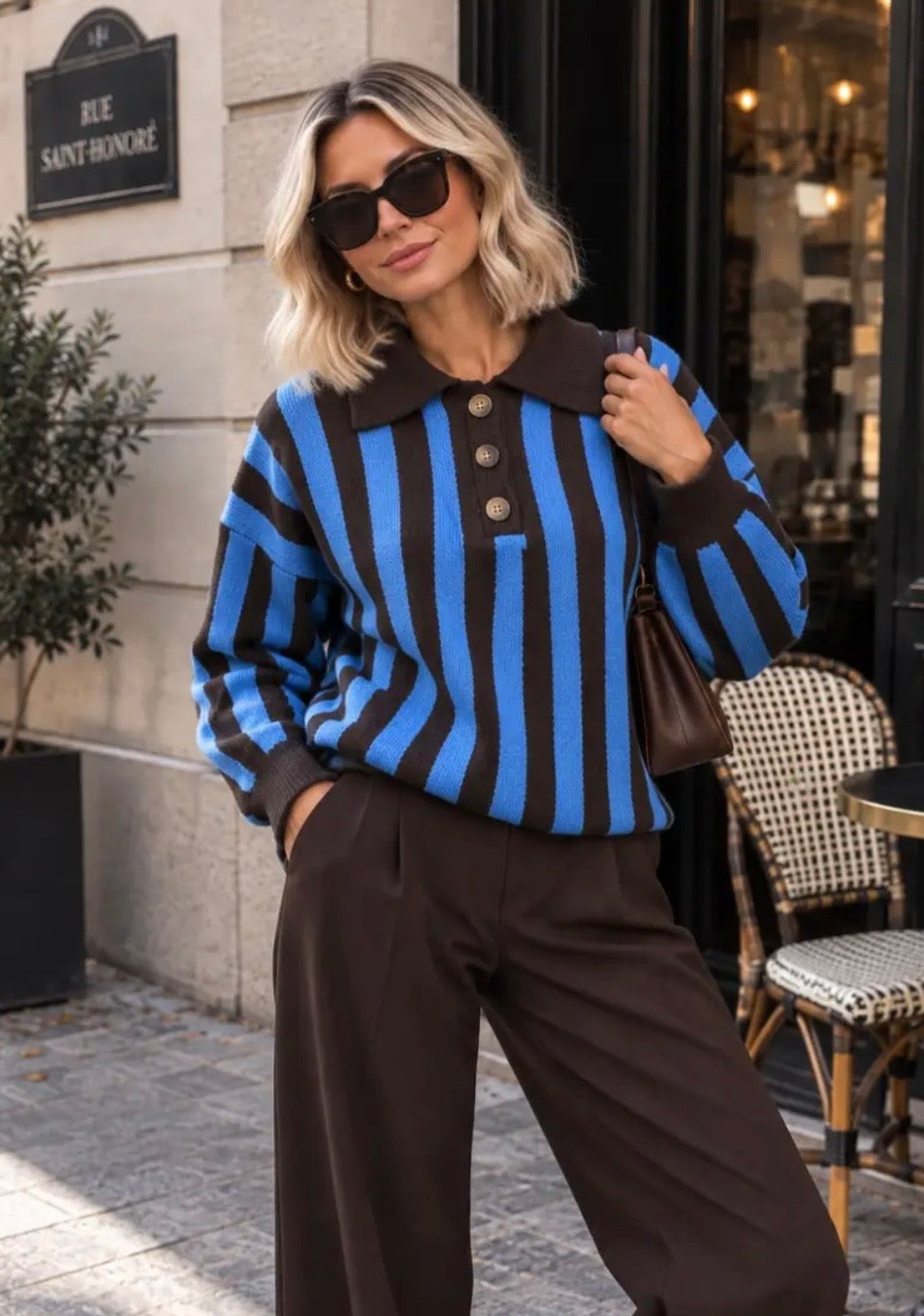 polosweater Emma blauw/bruin