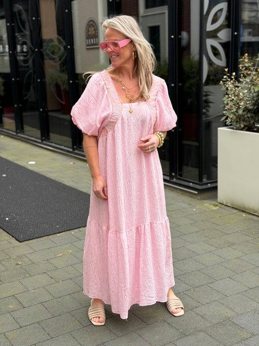 wafel maxi jurk Kiki licht roze