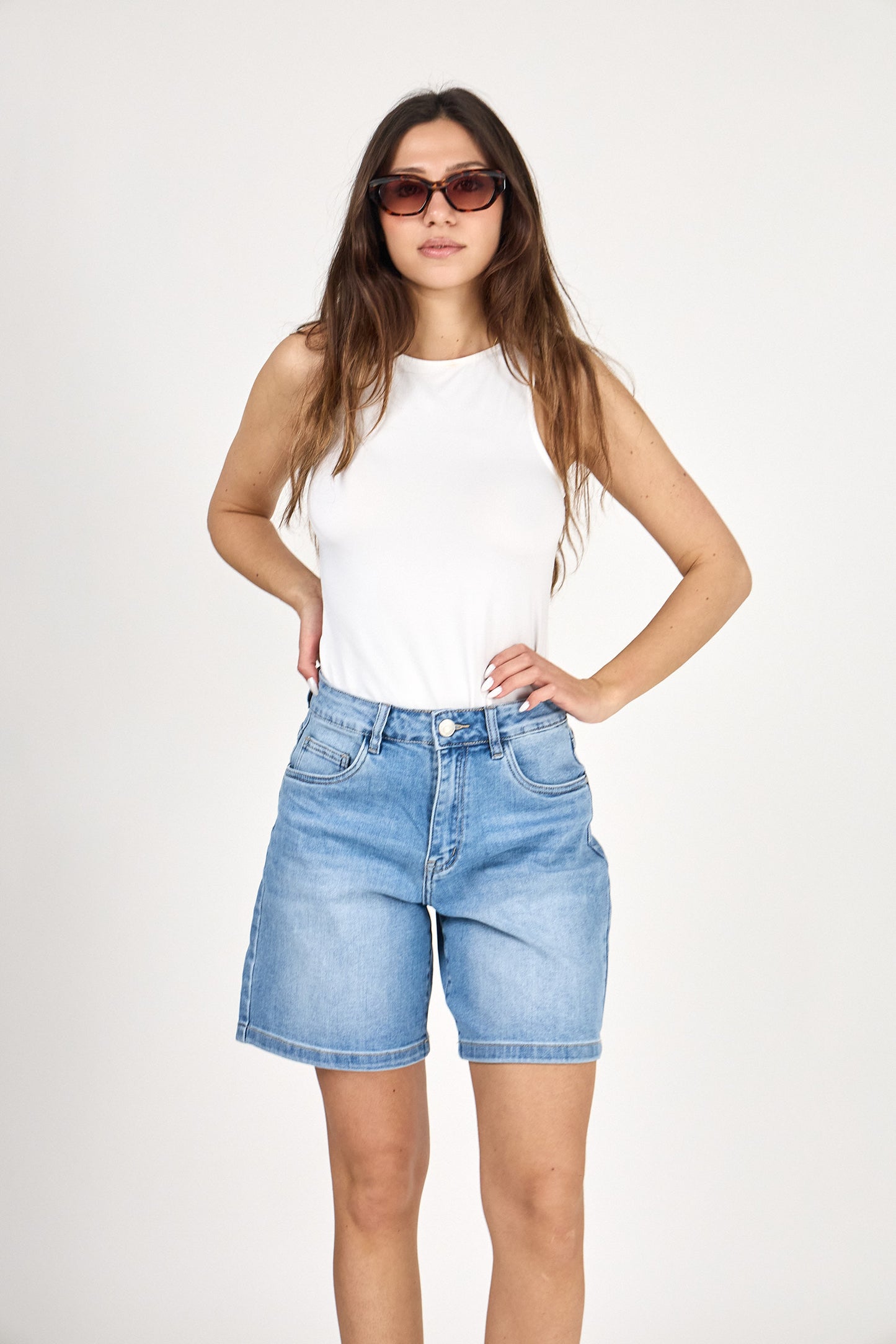 Denim short blauw