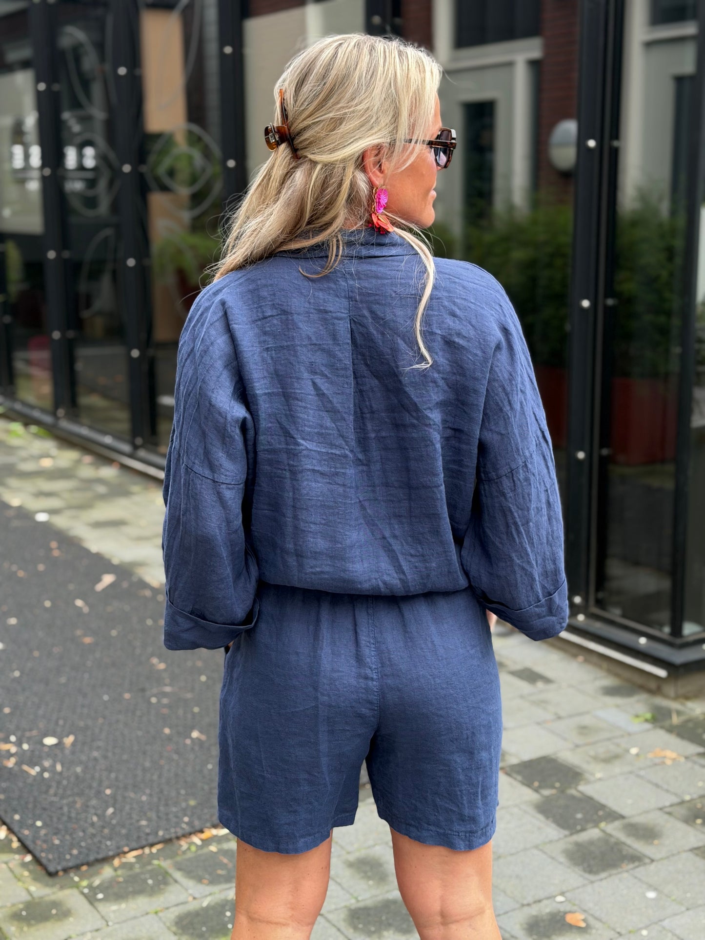 Linnen short donker blauw