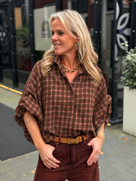 Flanel ruit blouse Dion bruin