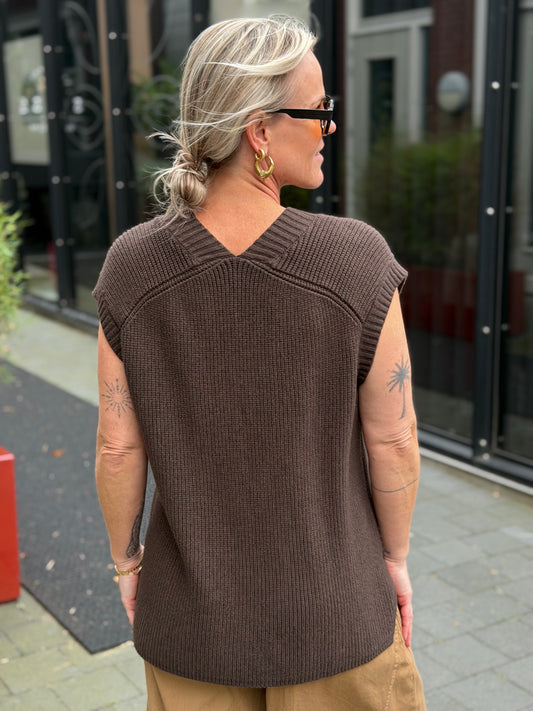 Oversized rib spencer donker bruin