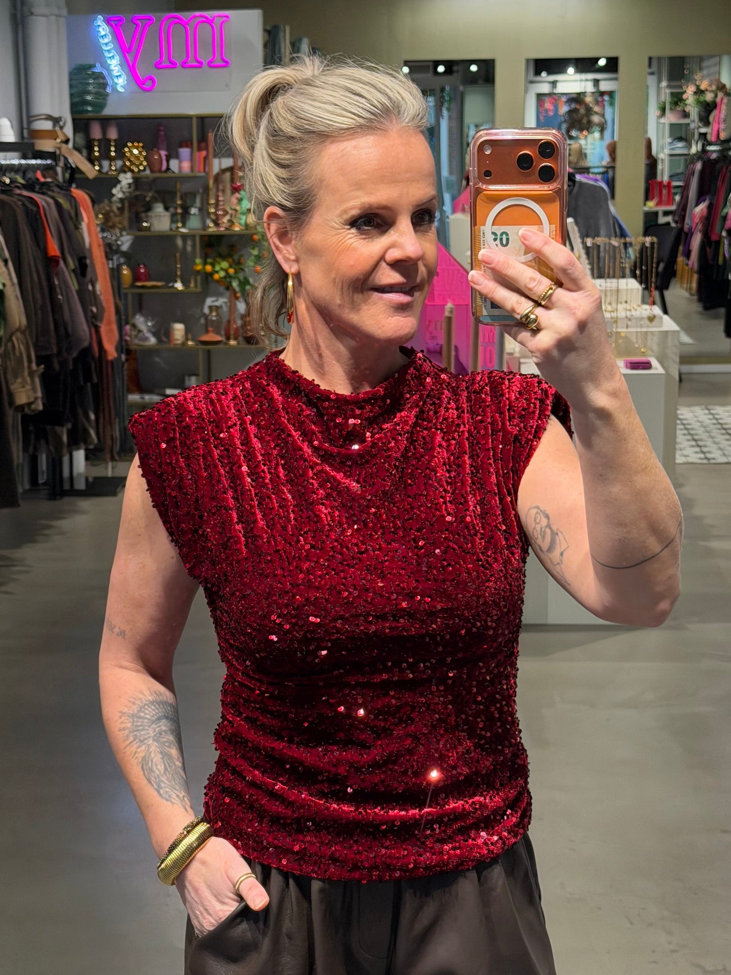 Paillet velvet top wijn rood