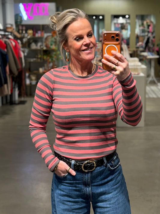 Longsleeve stripe pink-grijs