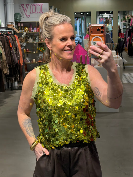Tanktop paillet mos groen