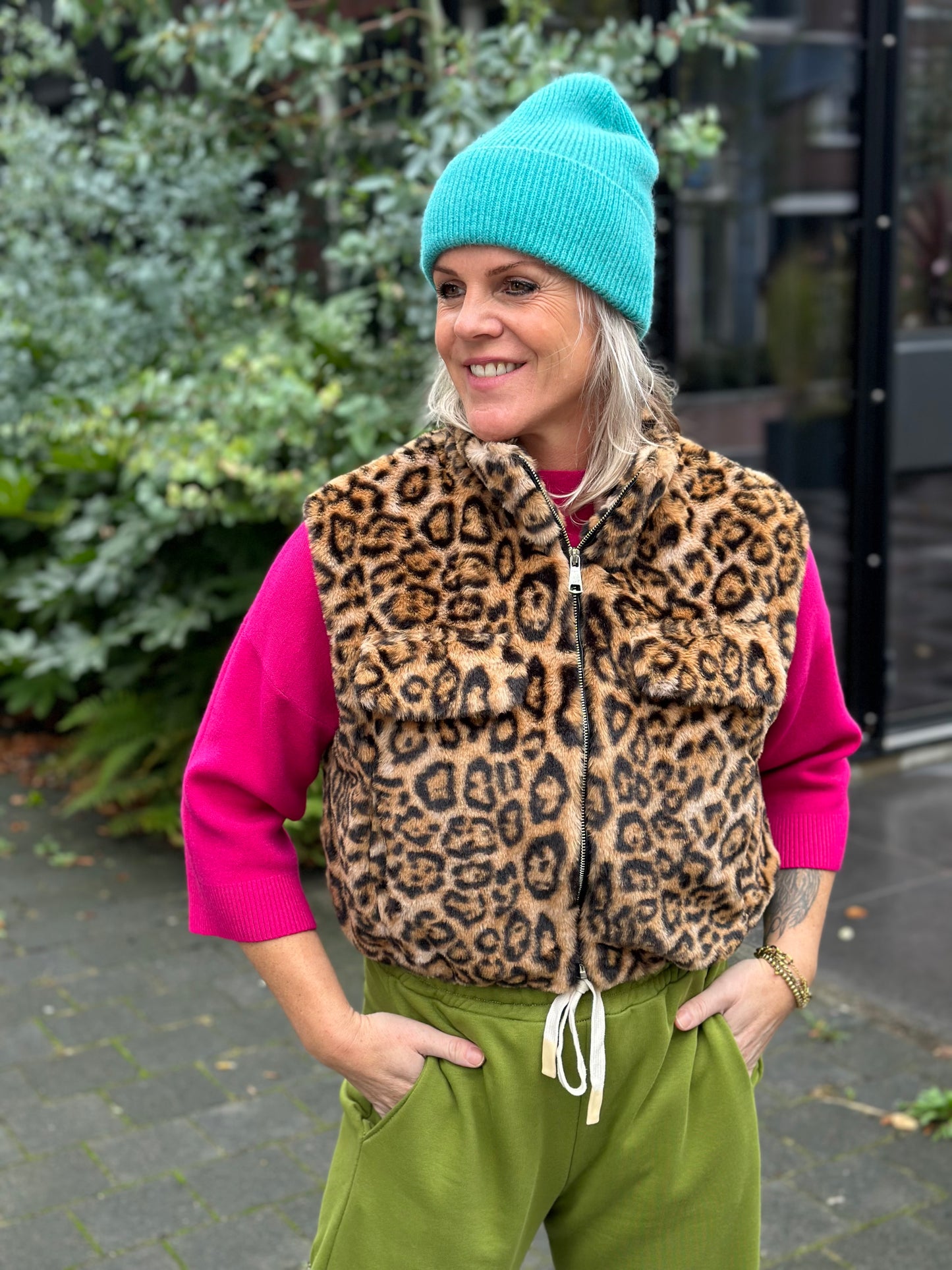 Leopard Furry bodywarmer