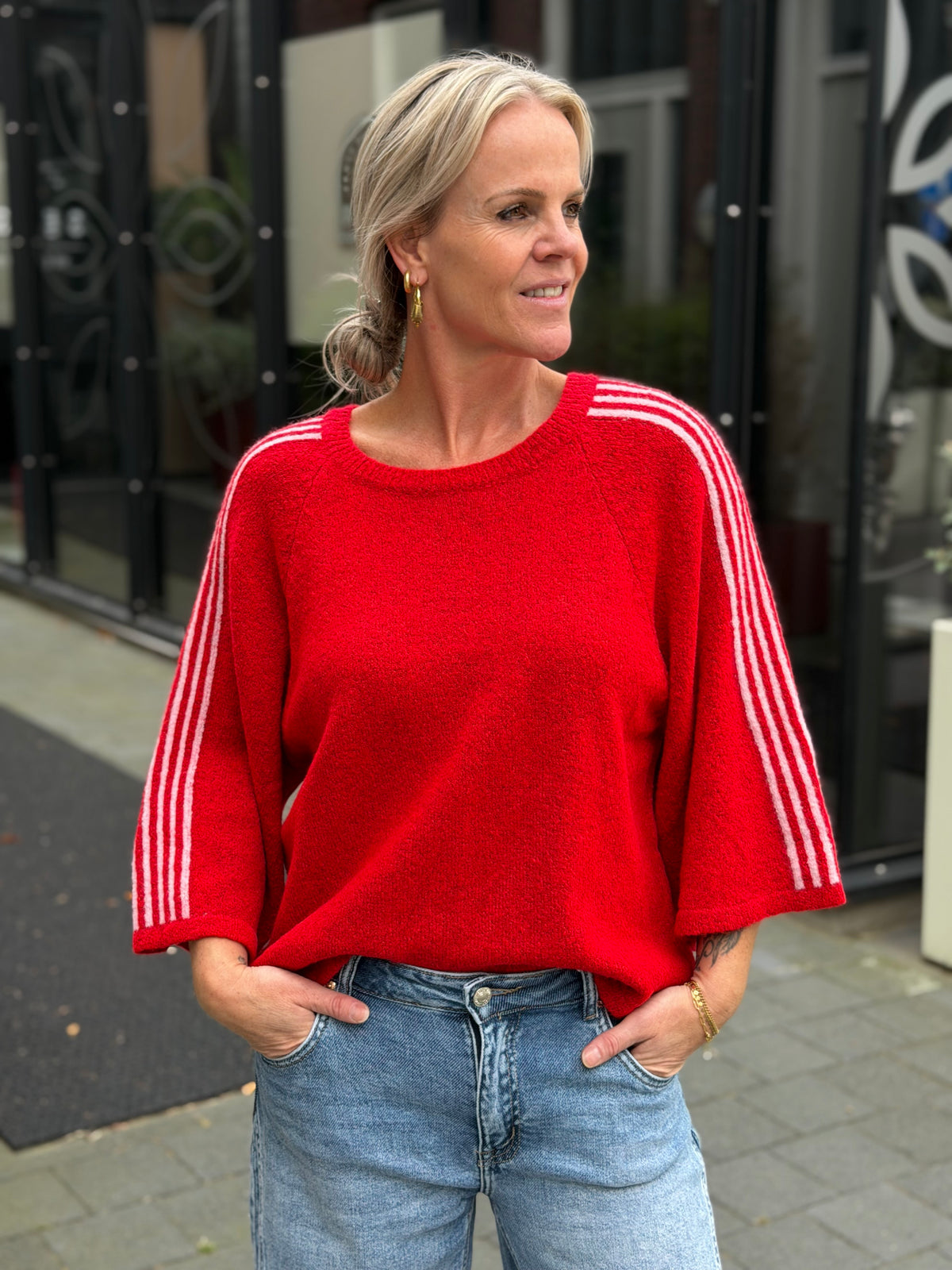 Sporty knit trui rood