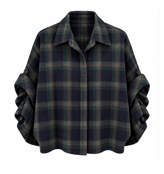 Flanel ruit blouse Dion Navy/groen