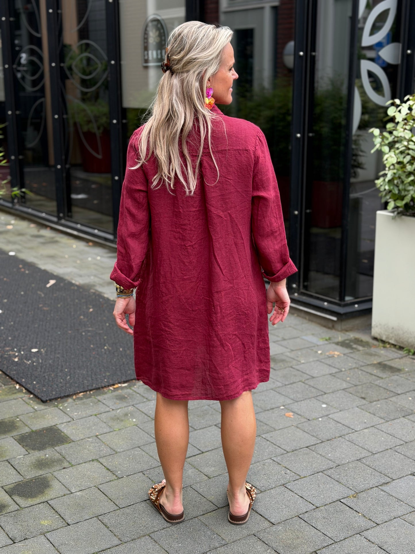 Linnen blouse jurk Lia Bordeaux