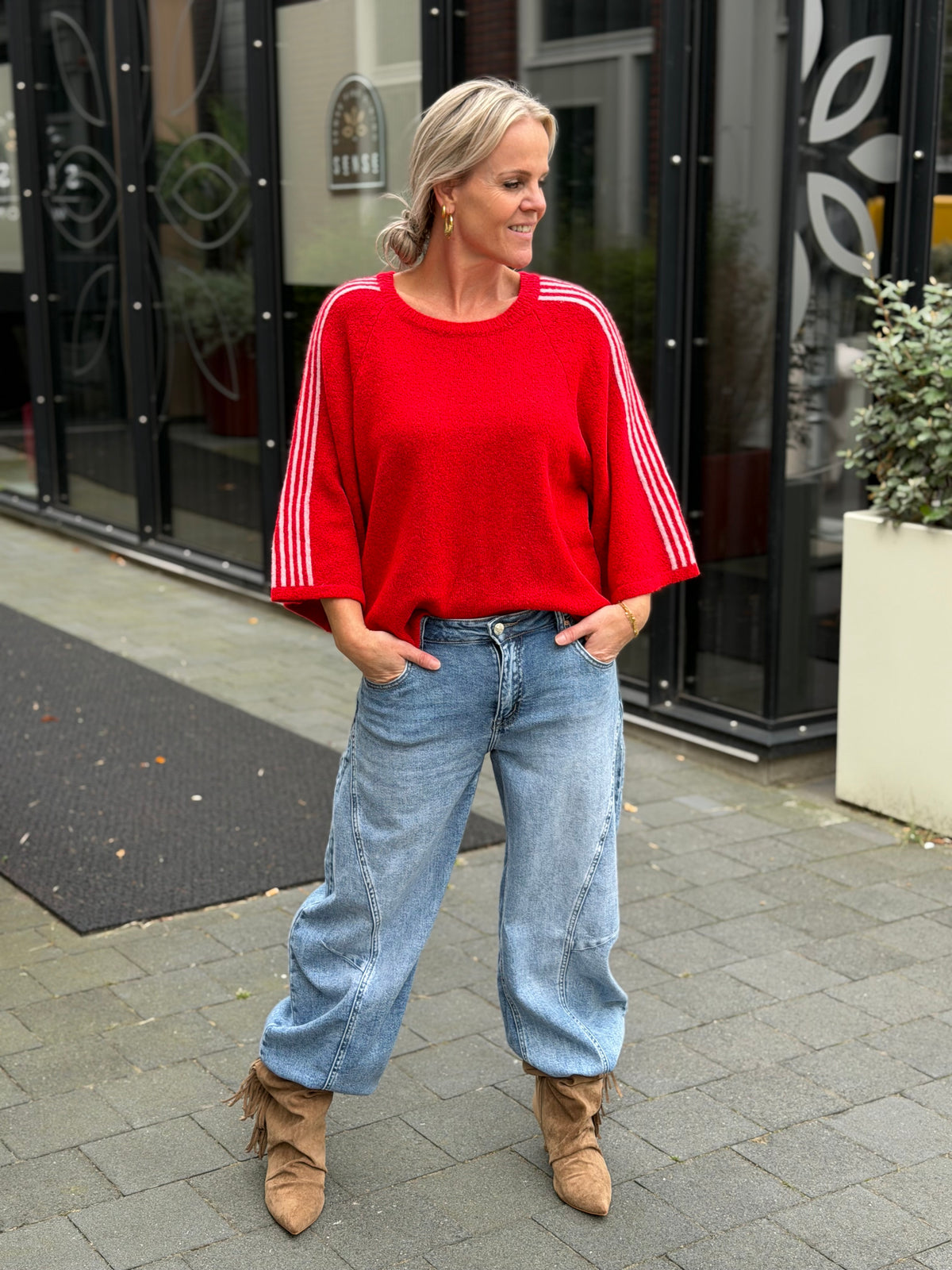 Sporty knit trui rood