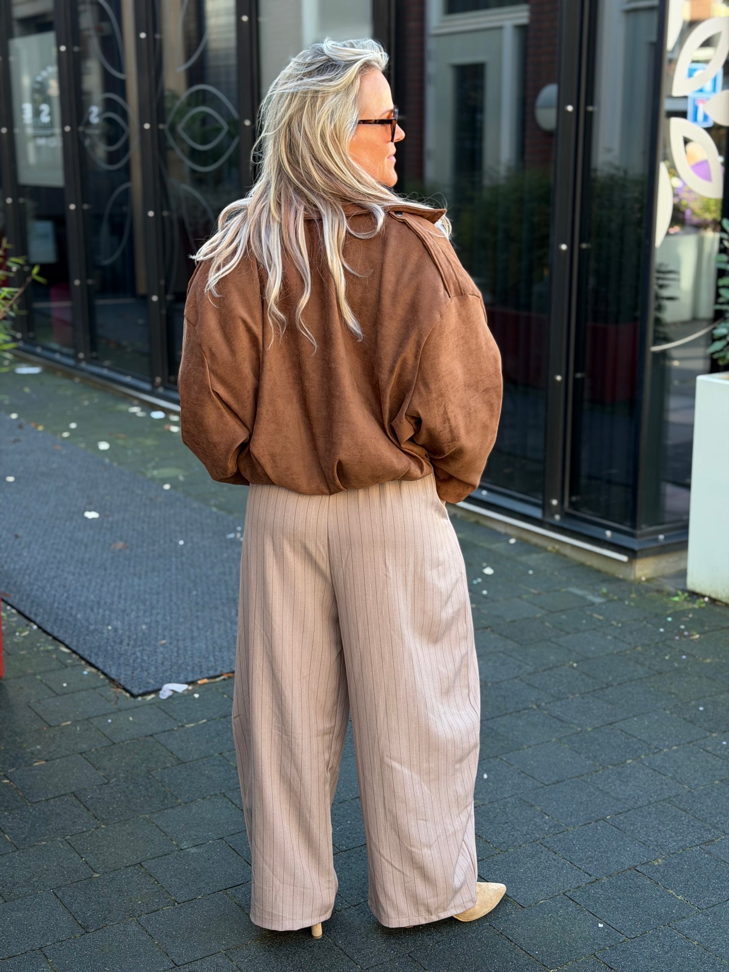 Barrel pantalon stripe taupe