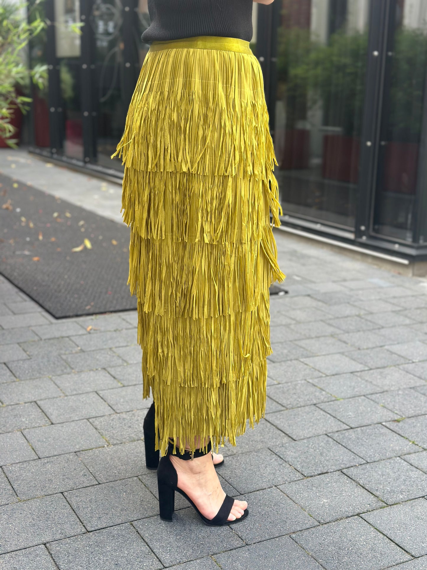 Fringes rok mos groen