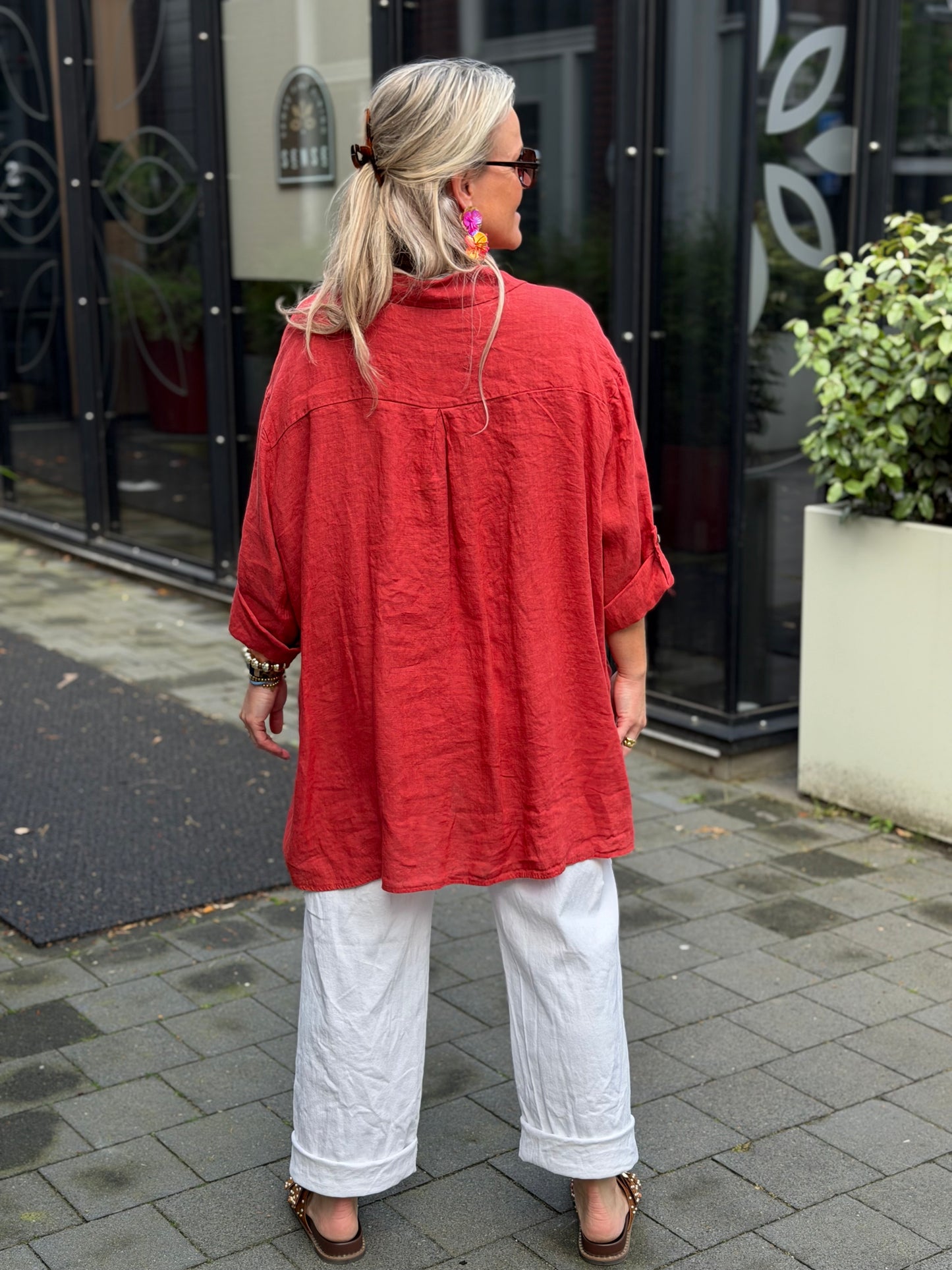 Linnen blouse oversized steen rood