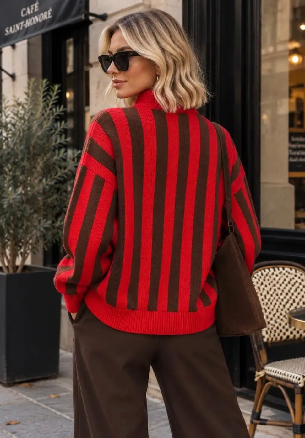 polosweater Emma rood/bruin