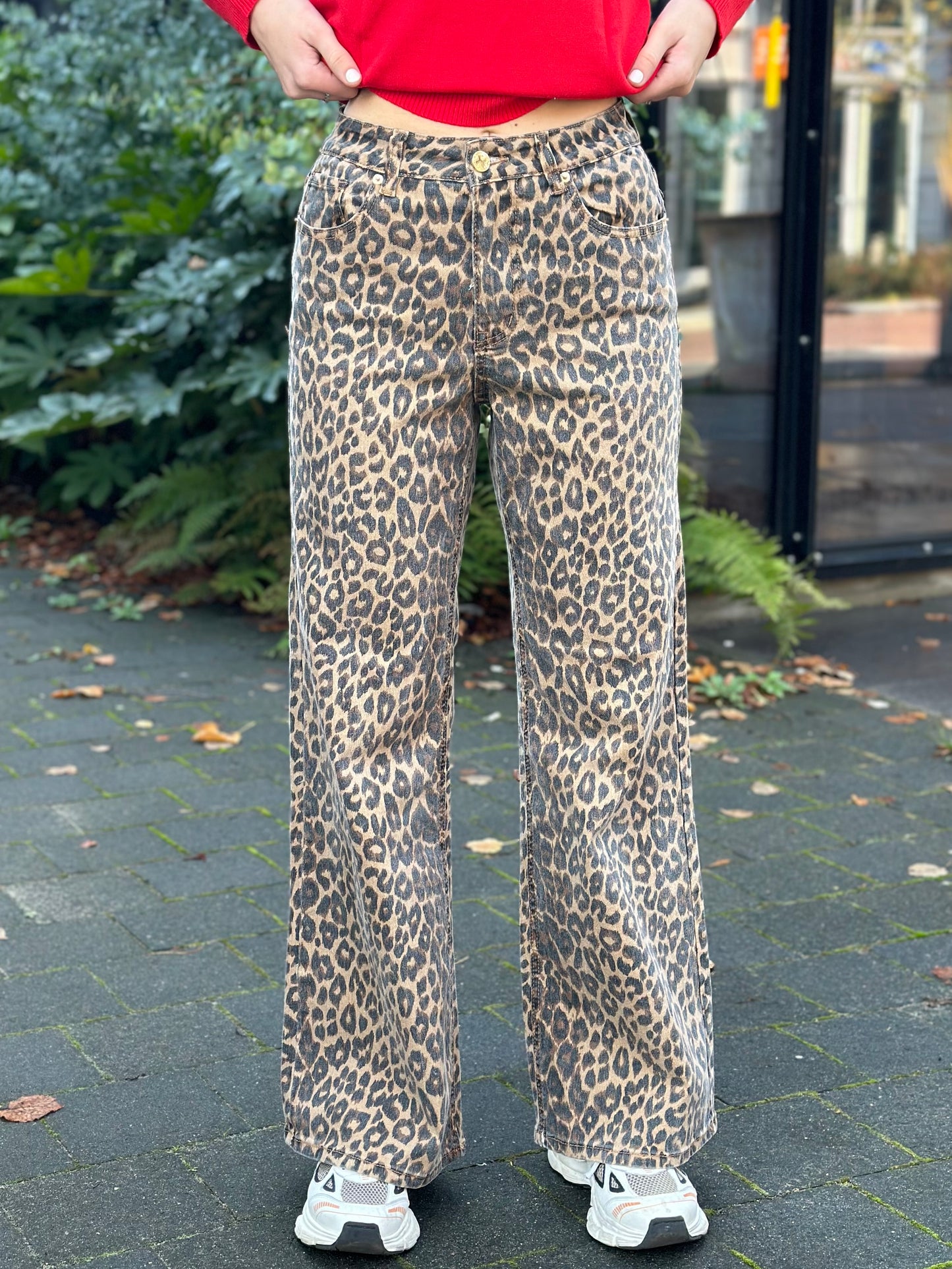 Leopard jeans wide leg