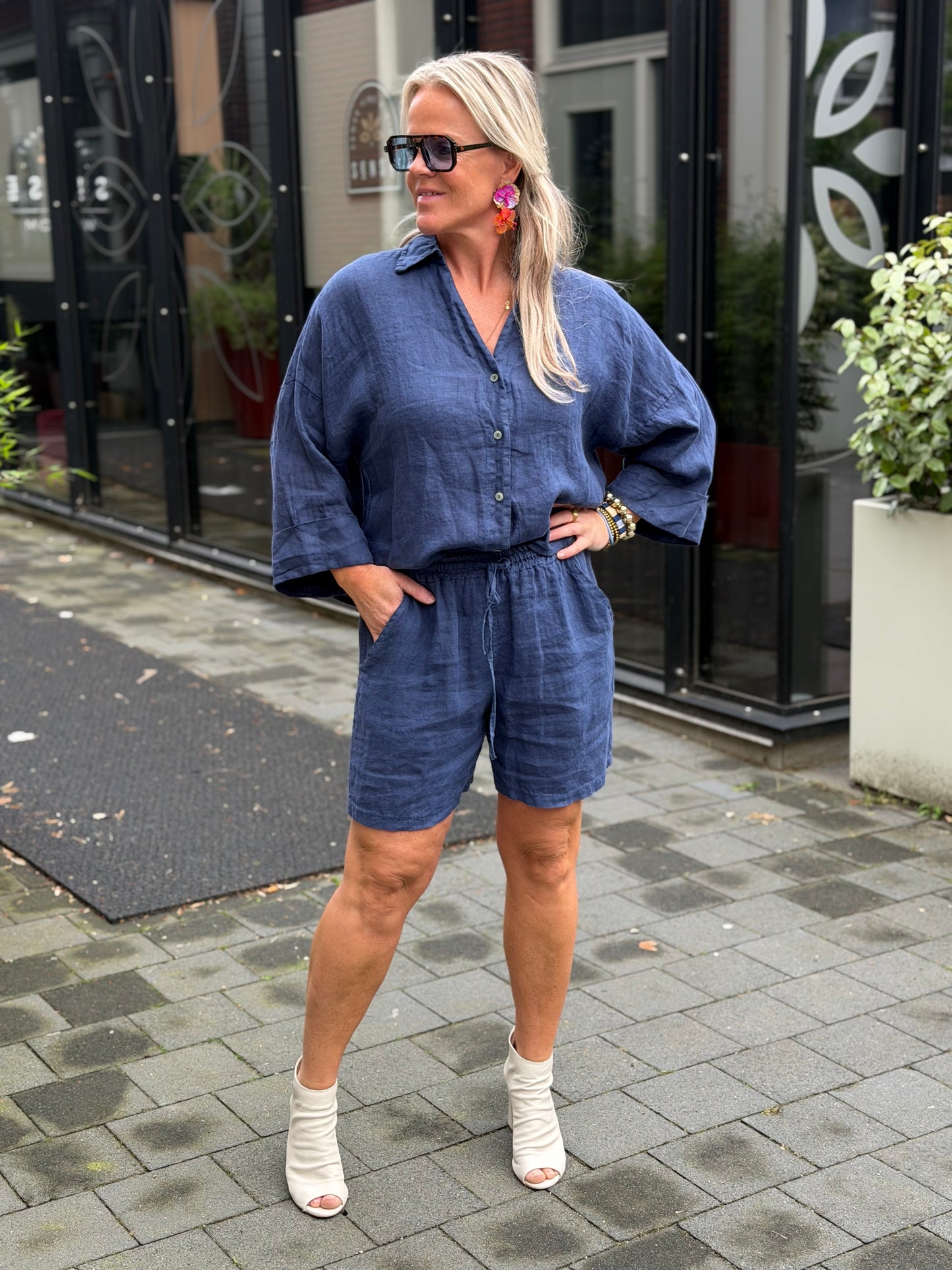 Linnen short donker blauw