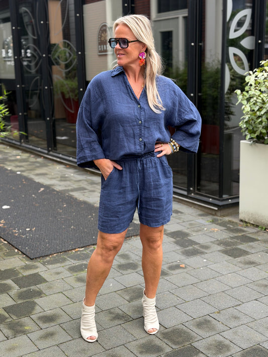 Linnen short donker blauw