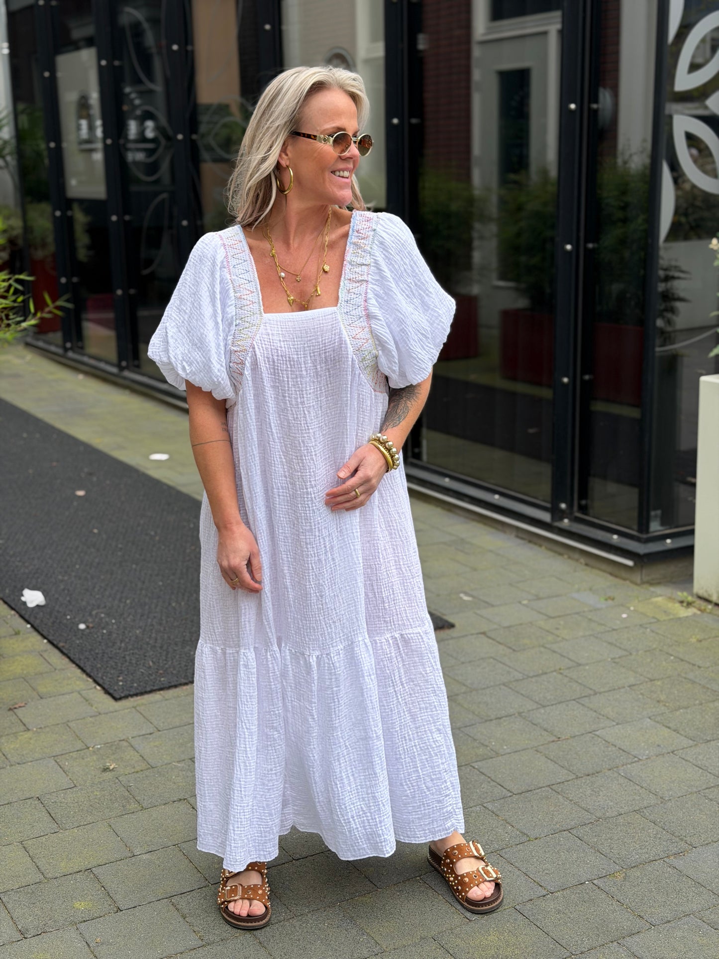 wafel maxi jurk Kiki wit