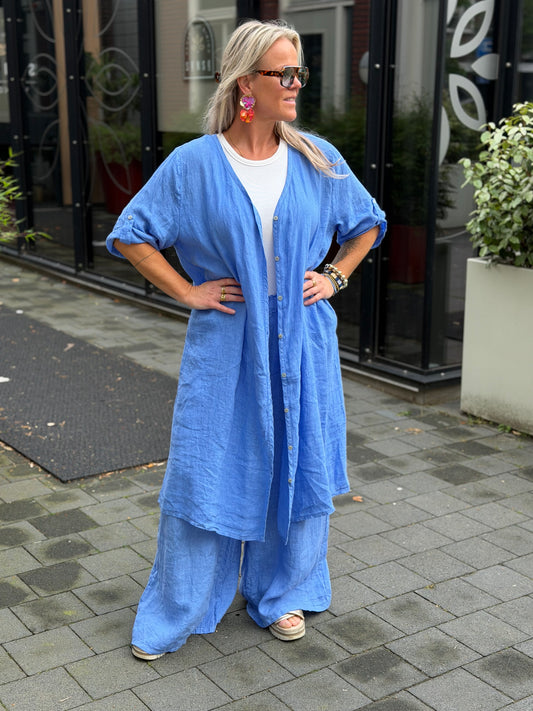 Linnen kimono blouse lavendel blauw