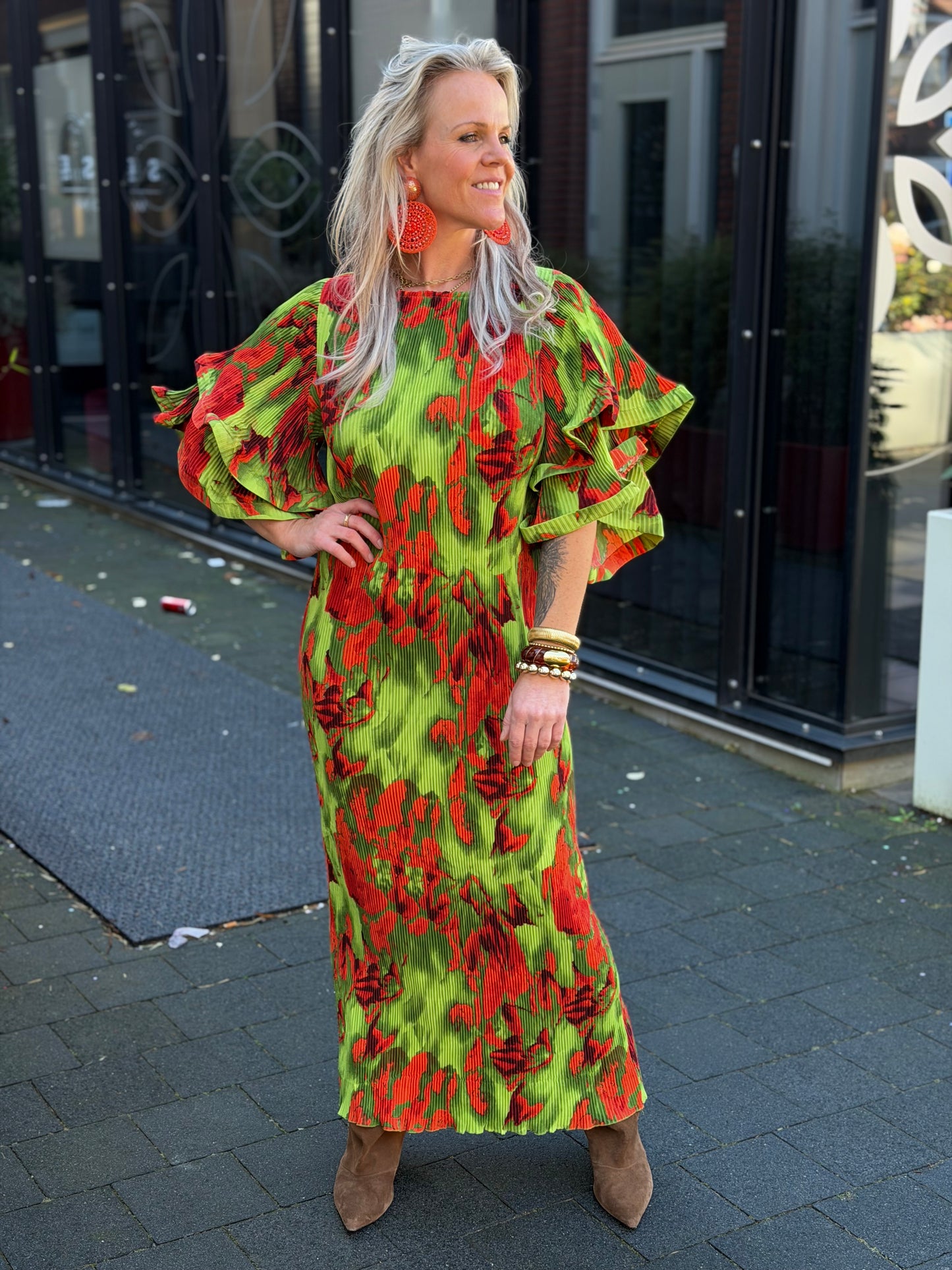 Plissé jurk flower bomb groen