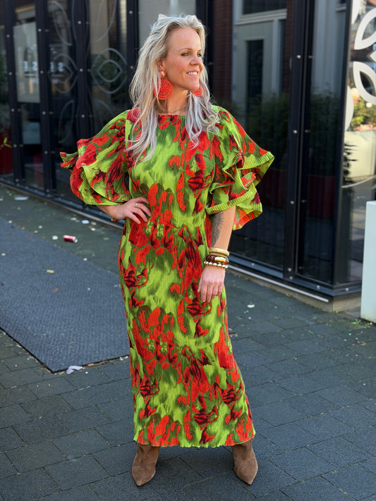 Plissé jurk flower bomb groen