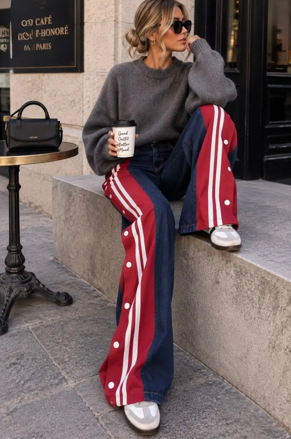 sporty denim pants indigo/bordeaux