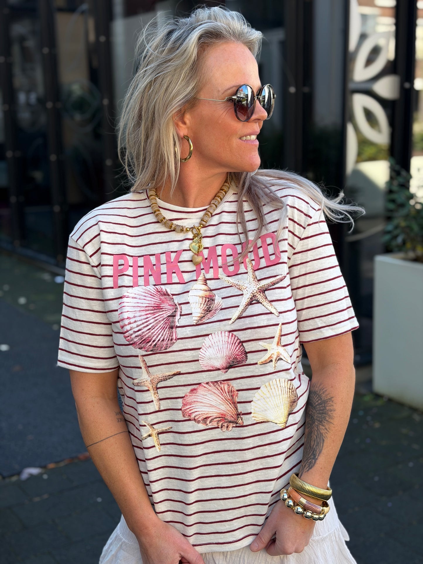 T-shirt stripe ecru Pink Mood