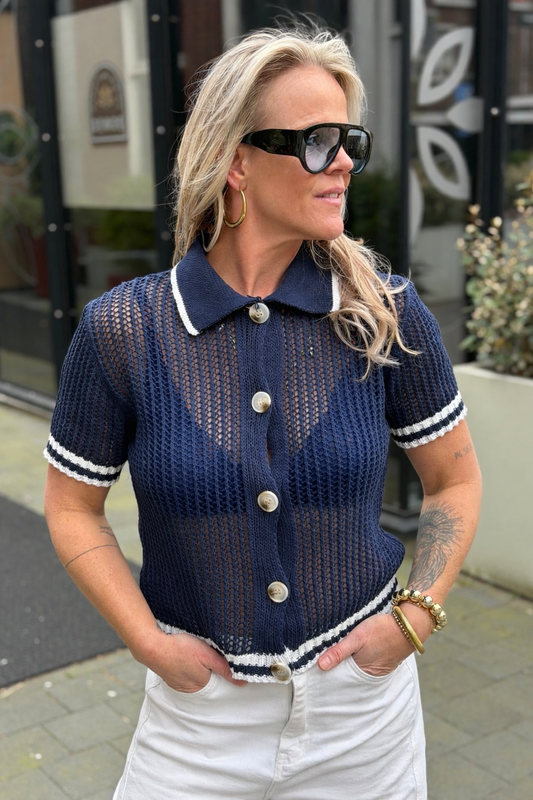 Crochet Polo blouse Navy