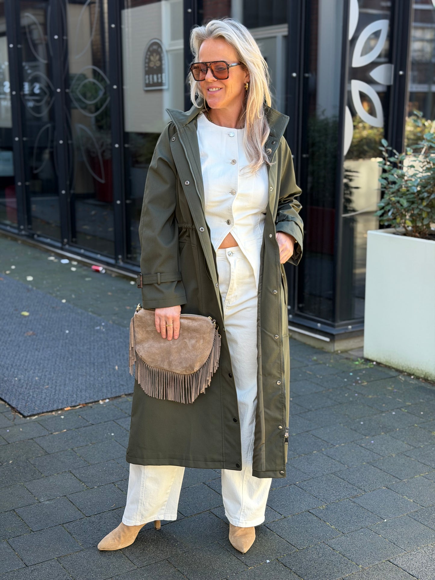 Lange trenchcoat khaki