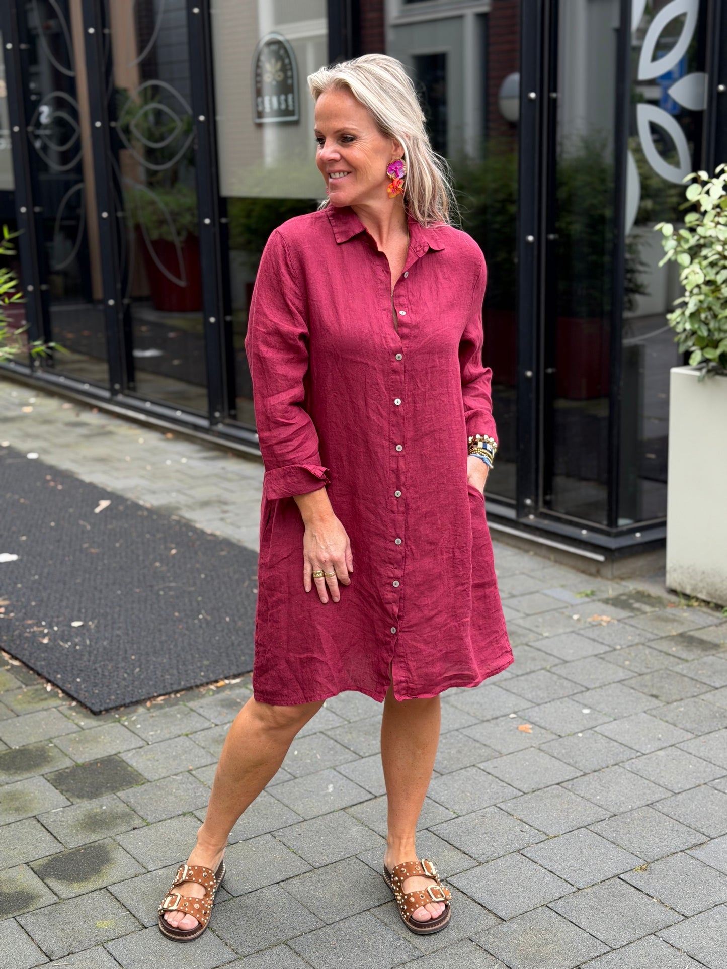 Linnen blouse jurk Lia Bordeaux
