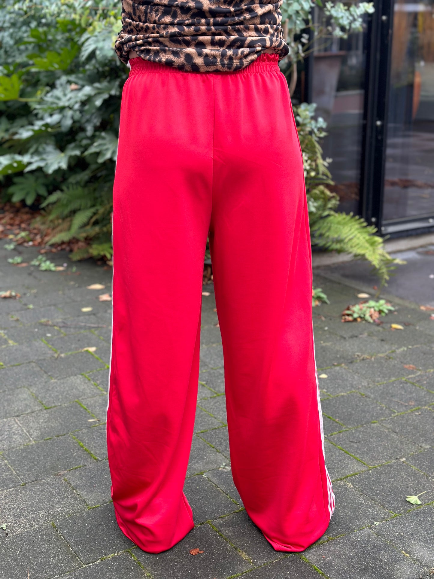 3 Stripe wide leg broek rood