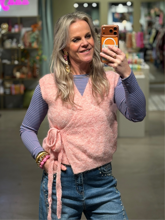 Overslag vest mouwloos pink