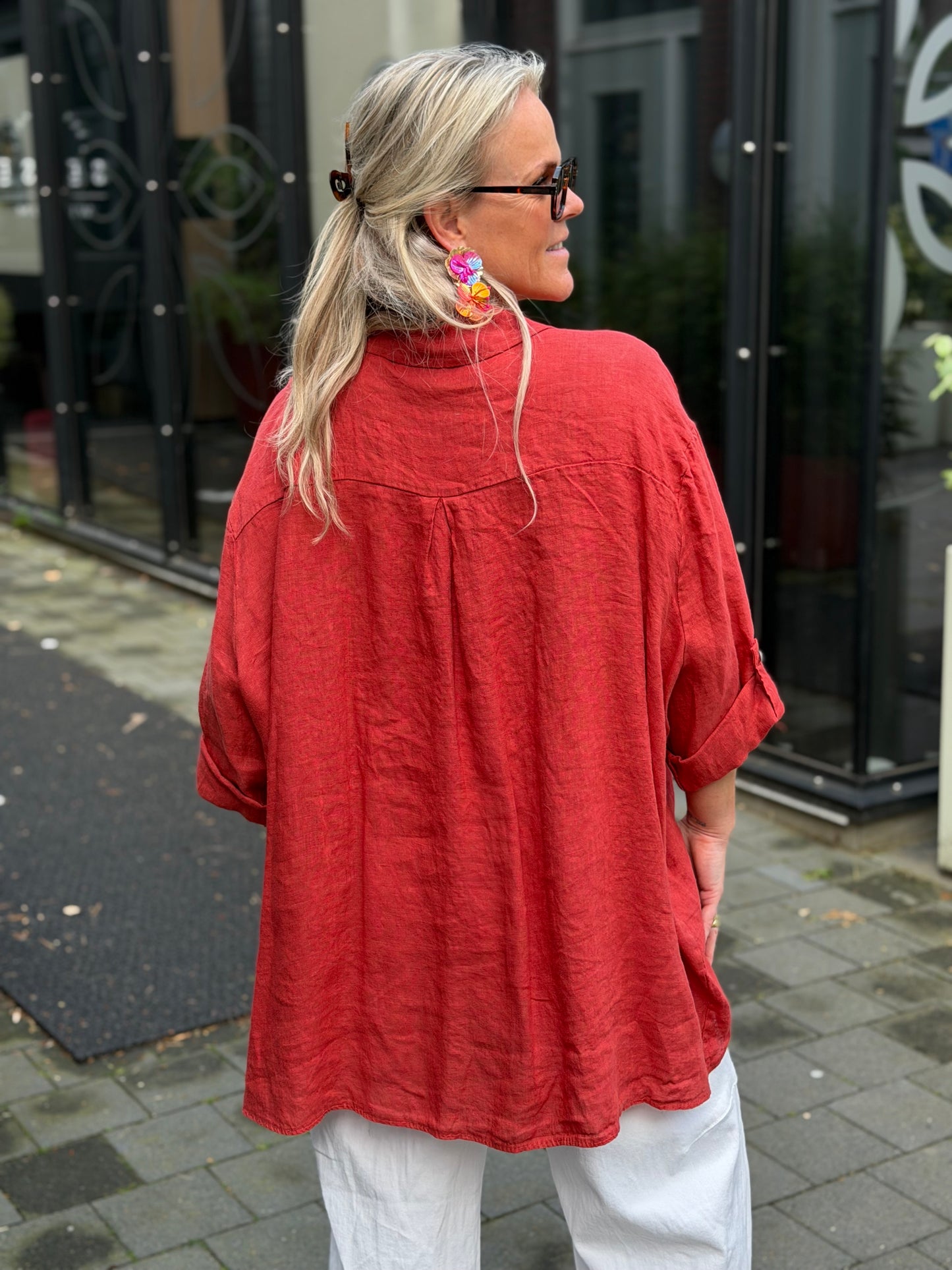 Linnen blouse oversized steen rood